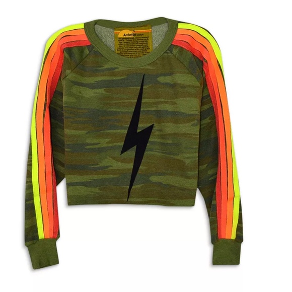 Aviator Nation Lightning Bolt Camo Cropped Sweatshirt | XS | Made in USA - Picture 2 of 12